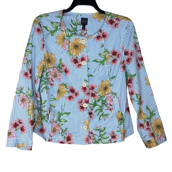 Rafaella XL Floral Stripe Cotton Button Up Jacket Pockets Spring Summer Layer - Picture 1 of 8